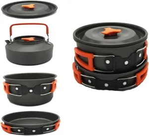KESYOO 1Set Portable Camping Cookware Person Teapot and Cooking Pan Durable Outdoor Cooking Utensils for BBQ Hiking and Backpacking Orange