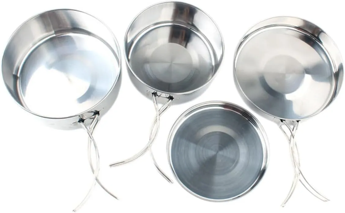 KESYOO -in-one Stainless Steel Pot Set 4-Piece Set for Camping Hiking Outdoor Cooking Easy to Carry for Adventure