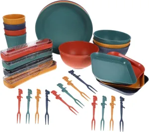 KICHOUSE 1 Set Wheat Straw Dinnerware Set Tableware Foldable Picnic Utensils for Outdoor Beach Camping