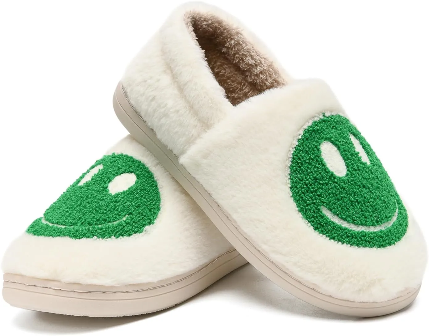 Kids Smile Face Slippers for Boys Girls, Cute Plush Fuzzy Toddler Infant Happy Face Slippers, Indoor Outdoor Non-slip Robber Sole with Memory Foam Warm Pillow House Shoes