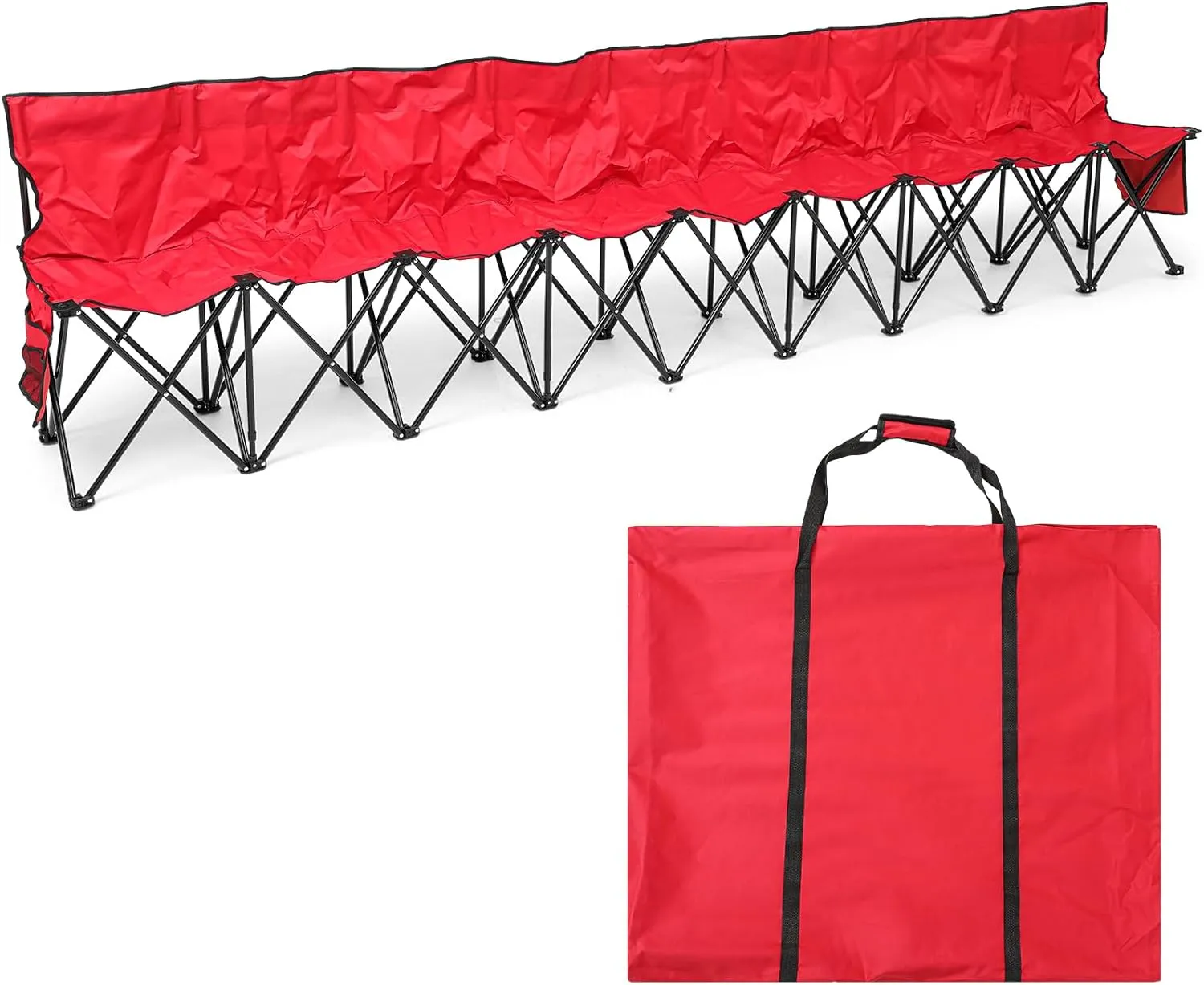 Kigley 9 Seater Folding Soccer Bench Chair Portable Team Sports Sideline Bench for Football Camp Travel Events Outdoor Seating with Storage Bag