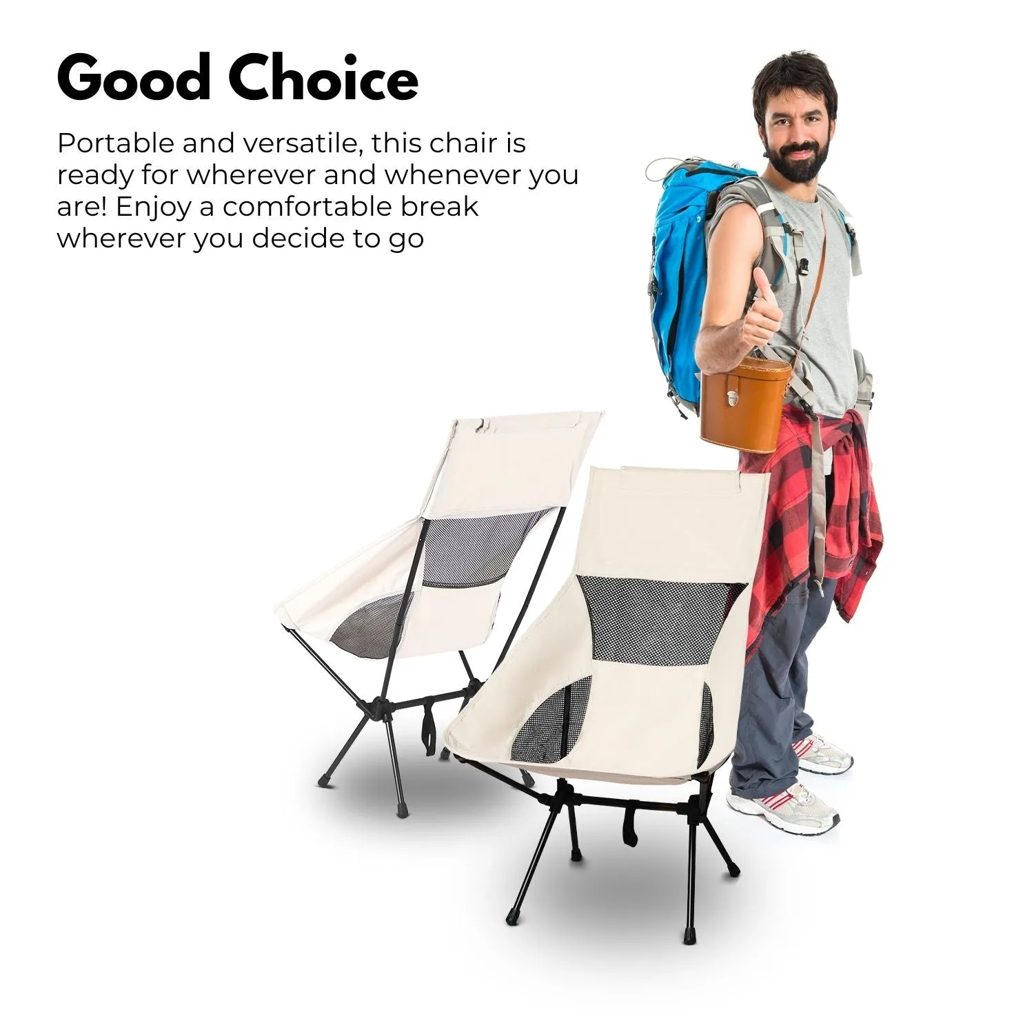 KILIROO Camping Folding Chair with Storage Bag (Beige)