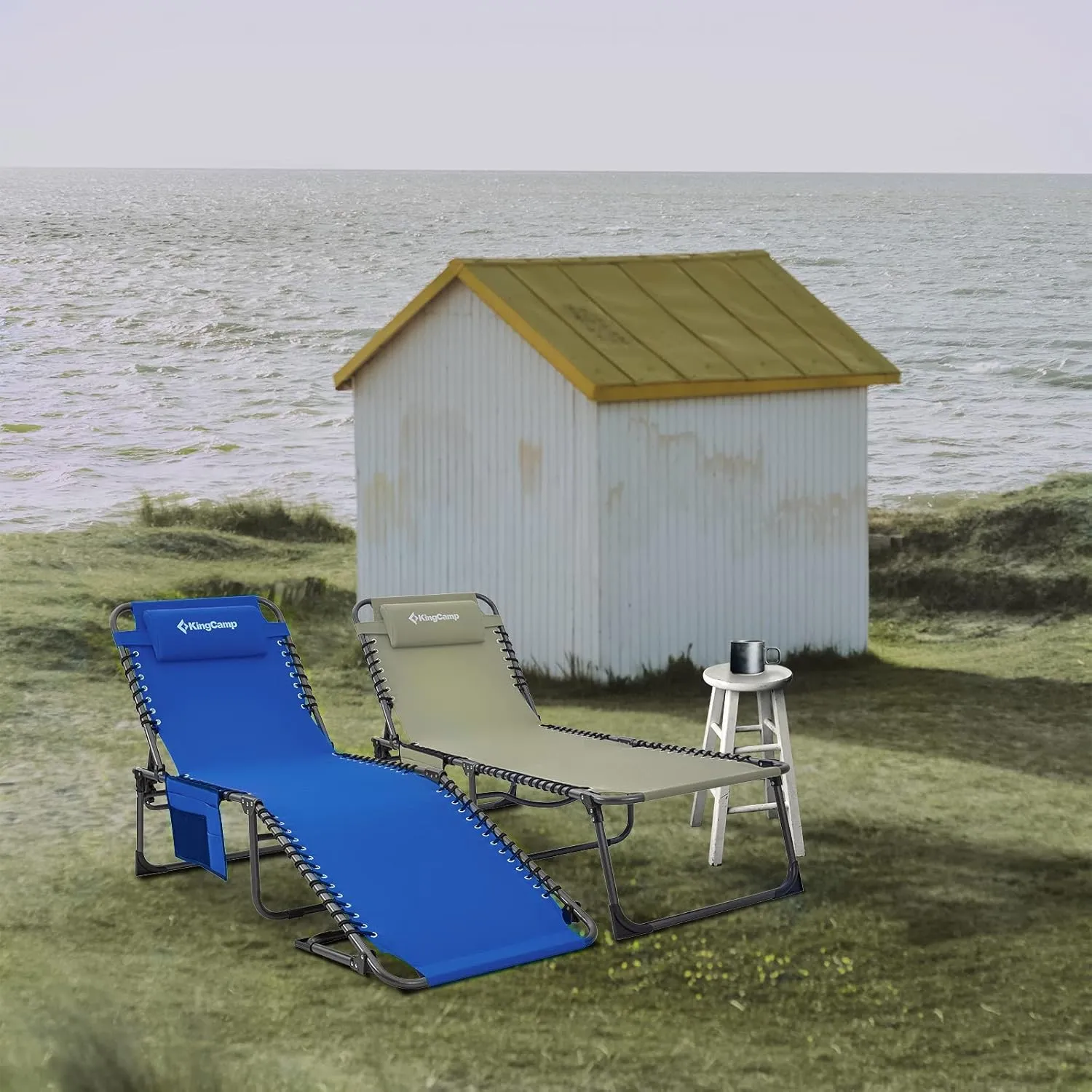 KingCamp Reclining Lounger Chair Camping Cots, 74.8" x 23.2" x 13.3", Blue