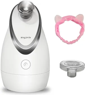 Kingsmile Facial Steamer for Face, 3 in 1 Face Steamer for Facial Deep Cleaning, Compact Nano Steamer - Aromatherapy, Adjustable Nozzle Warm Powerful Steam for Home SPA, Face Humidifier- SPA Headband