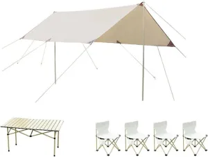KIRANDY Portable Picnic Table Set Egg Roll Table, Folding Roll Up Camping Travel Table, for Camp, Trip, Garden (颜色 : Parasol Large Long Table 5PCS Set)