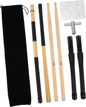 Kisangel 1 Set Set Drumstick Brush Kit with Tuning Key Drumsticks Storage Bag Essential Drum Supplies for Beginners and Drummer Practice for Youth Bands and Stage Performance