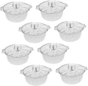Kisangel 8pcs Heavy Duty Aluminum Foil Pots with Lids Disposable Bbq Cooking Containers for Outdoor Camping Baking and Efficient Food Heating