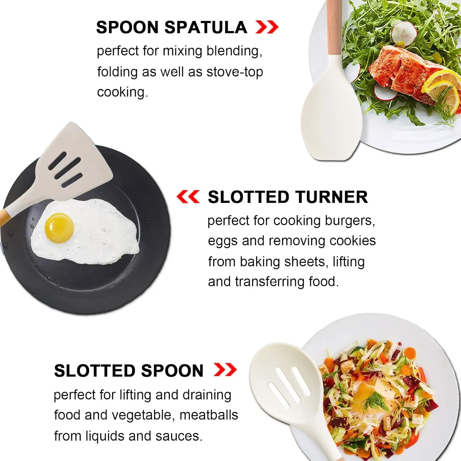 Kitchen Cooking Utensils Set 6Pcs Non-Stick Silicone Kitchen Utensils Spatula Spoon Turner Ladle Pasta Server, Heat Resistant Wooden Handle Silicone Cooking Gadgets Sets for Cookware & Baking