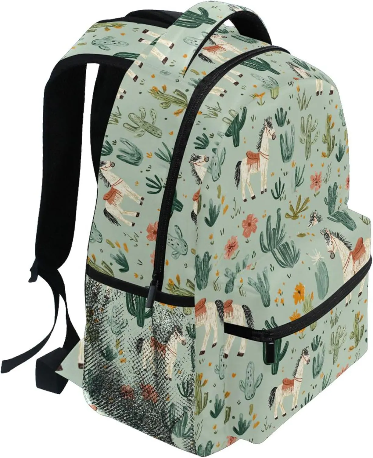KLL Cute Backpack for Teens Boys Girls Waterproof Business Work Bag with Chest Strap for College Work Western Cowboy Horse Boho Cactus
