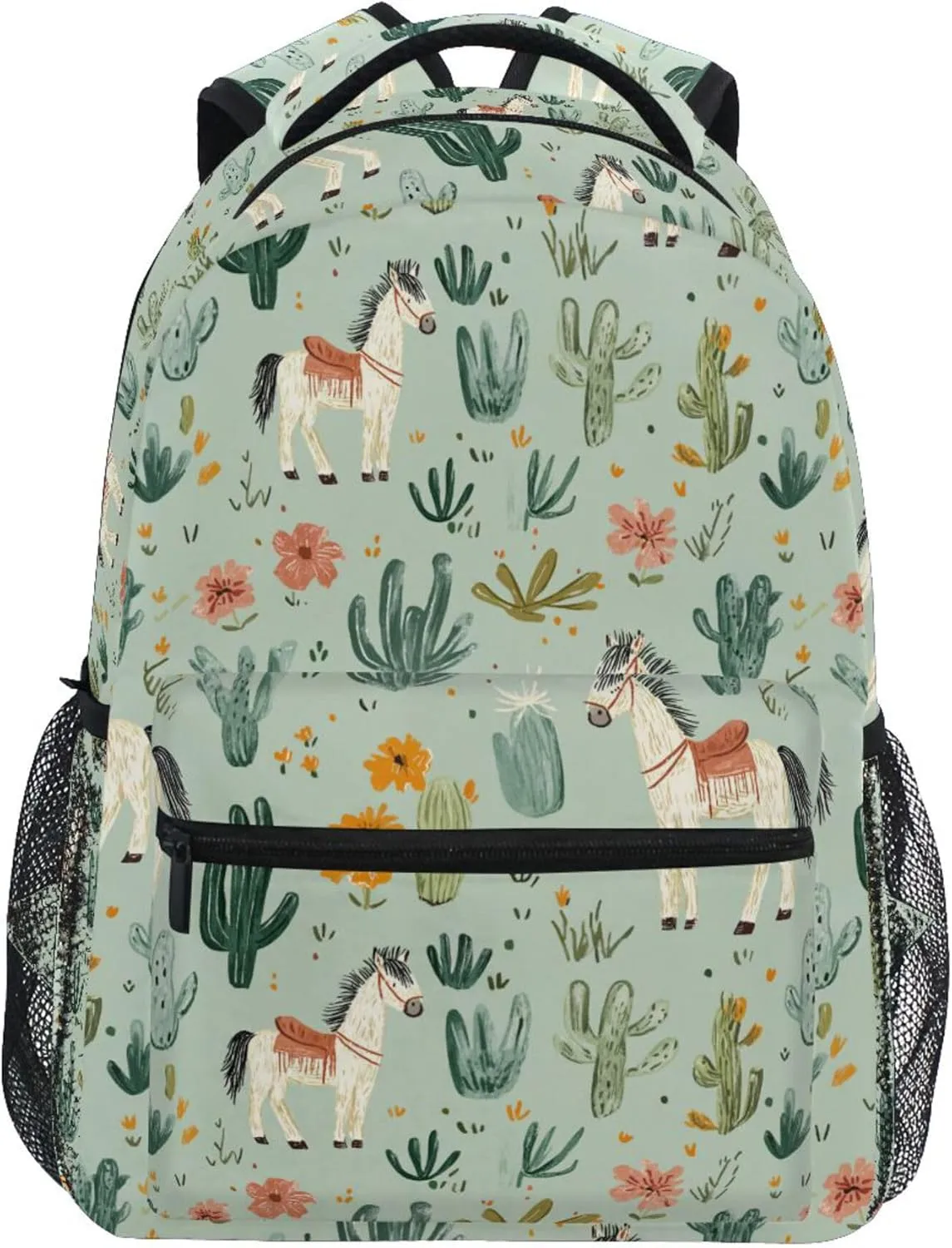 KLL Cute Backpack for Teens Boys Girls Waterproof Business Work Bag with Chest Strap for College Work Western Cowboy Horse Boho Cactus