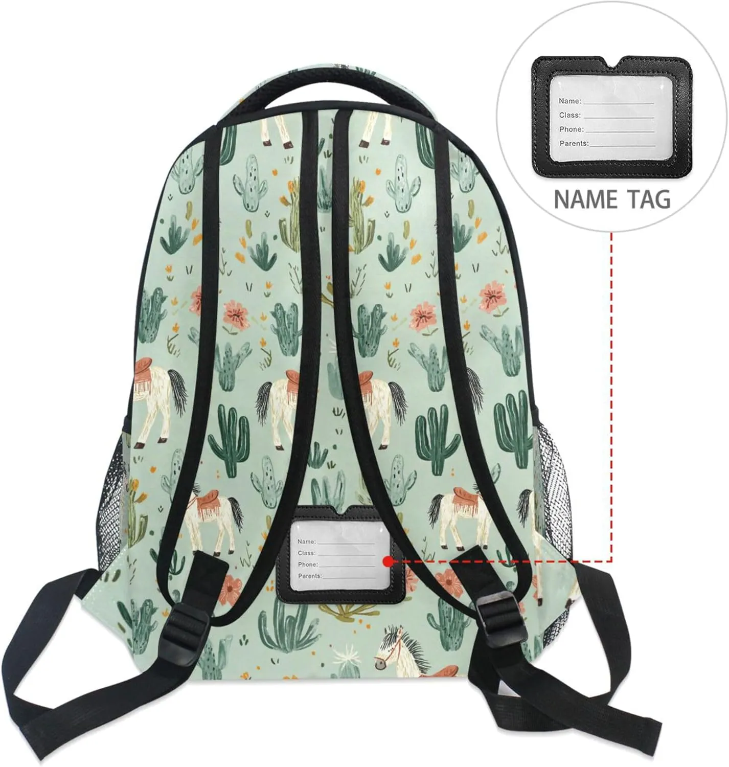KLL Cute Backpack for Teens Boys Girls Waterproof Business Work Bag with Chest Strap for College Work Western Cowboy Horse Boho Cactus