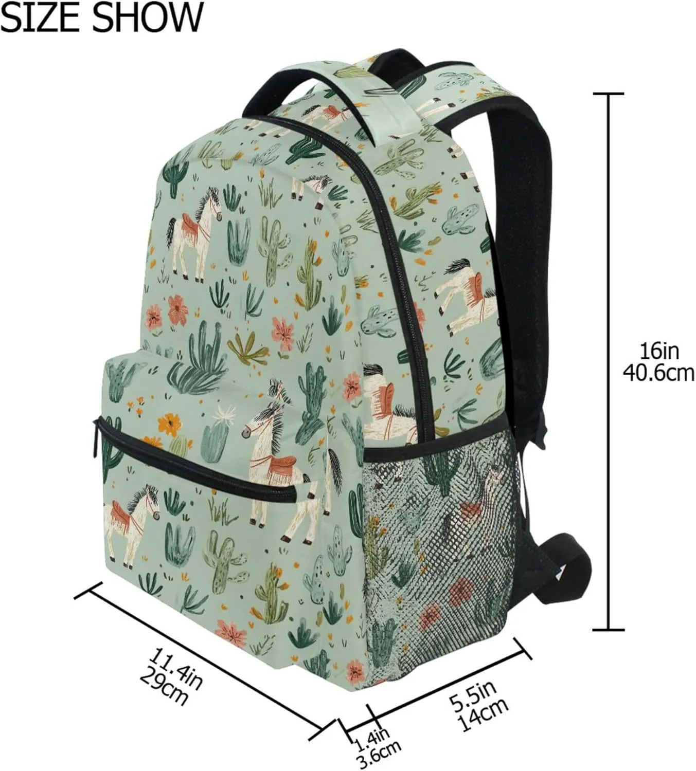 KLL Cute Backpack for Teens Boys Girls Waterproof Business Work Bag with Chest Strap for College Work Western Cowboy Horse Boho Cactus