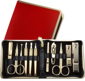 Korean Nail Clipper! World No. 1 Three Seven (777) Travel Manicure Grooming Kit Nail Clipper Set Gift Set Premium Nail Clipper Set (10 PCs), MADE IN KOREA, SINCE 1975. (Gold-Red Case)