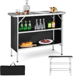 KOTEK Folding Camping Table with 2-Tier Storage Shelves, Removable Privacy Skirt & Carry Bag, Easy Setup, Portable Bar Table for Events, Party, Picnic, BBQ, Trade-Show and Indoor Use(43.5”L x 15”W)