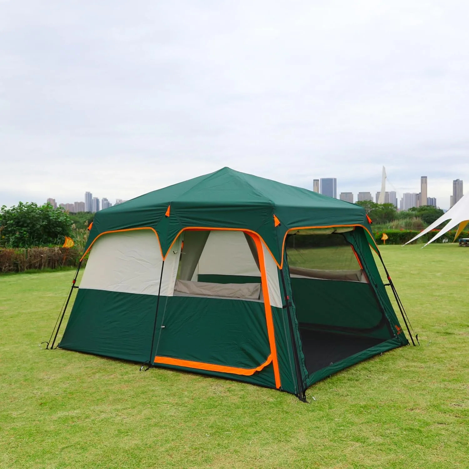KTT Instant Tent 6-8 Person(C),Large Family Cabin Tents,Automatic Tent Build Quickly in 60S,2 Rooms,2 Top Windows,3 Doors and 3 Windows with Mesh,Waterproof,Big Tents for Outdoor,Picnic,Camping