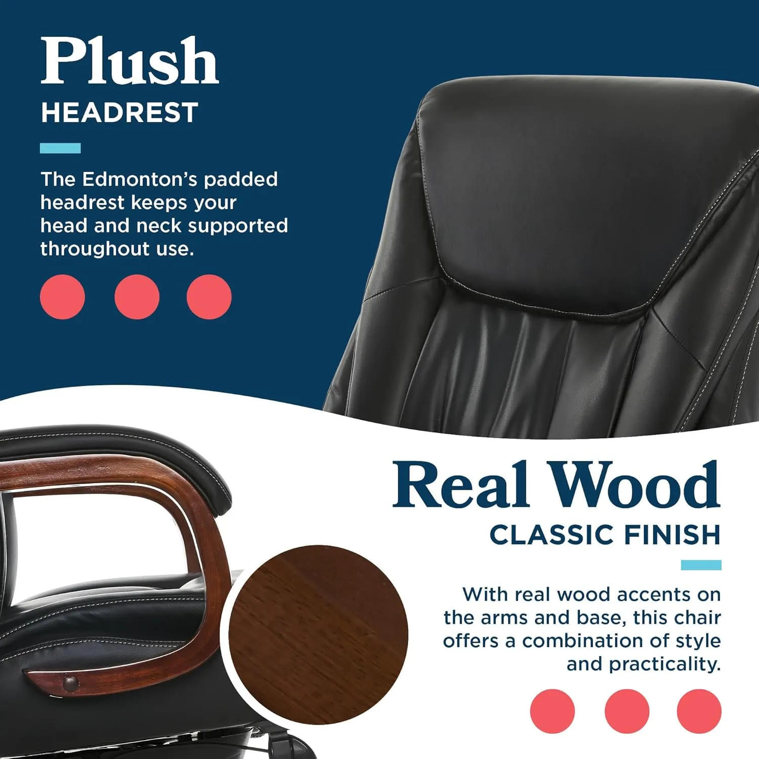 La-Z-Boy® Edmonton Big & Tall Executive Office Chair, ComfortCore® with Memory Foam Cushions, Real Wood Arms and Base, Waterfall Seat Edge, Bonded Leather, Black