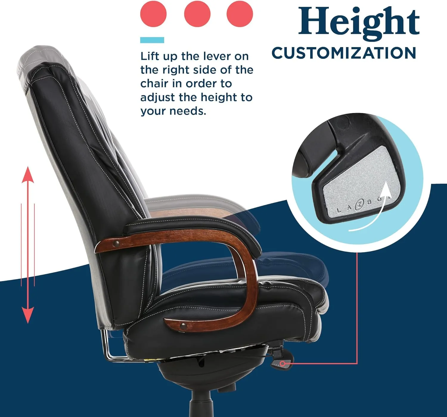 La-Z-Boy® Edmonton Big & Tall Executive Office Chair, ComfortCore® with Memory Foam Cushions, Real Wood Arms and Base, Waterfall Seat Edge, Bonded Leather, Black