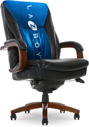 La-Z-Boy® Edmonton Big & Tall Executive Office Chair, ComfortCore® with Memory Foam Cushions, Real Wood Arms and Base, Waterfall Seat Edge, Bonded Leather, Black