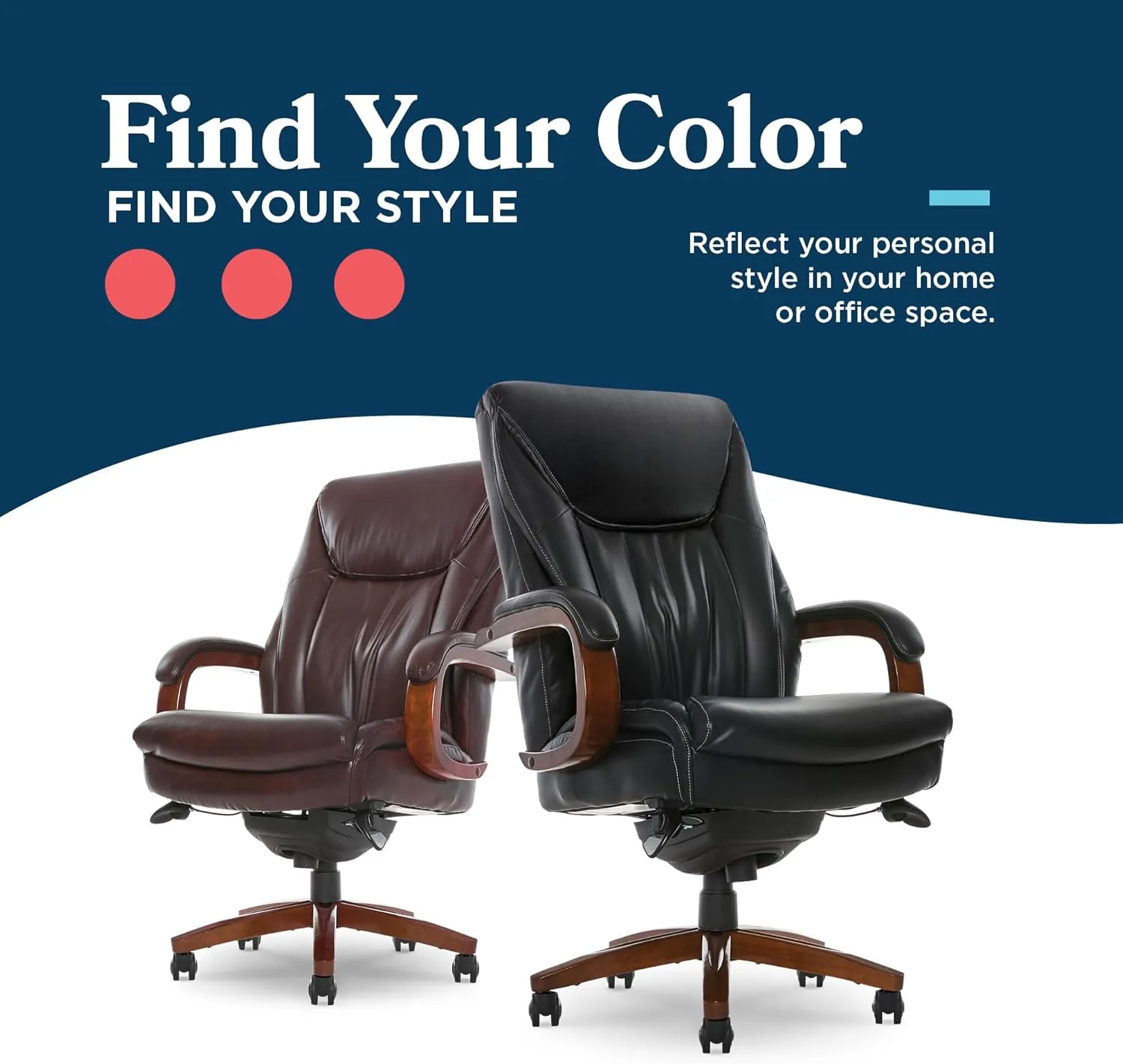 La-Z-Boy® Edmonton Big & Tall Executive Office Chair, ComfortCore® with Memory Foam Cushions, Real Wood Arms and Base, Waterfall Seat Edge, Bonded Leather, Black