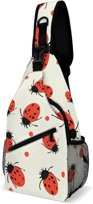 Ladybugs Sling Bag with Rfid Blocking Causal Mens Crossbody Bag Lightweight Chest Pack Large Man Purse Travel Crossbody Backpack Shoulder Sling Backpack for Hiking Running Cycling