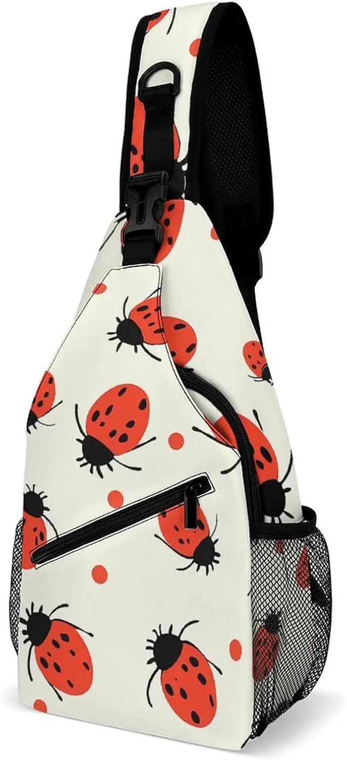 Ladybugs Sling Bag with Rfid Blocking Causal Mens Crossbody Bag Lightweight Chest Pack Large Man Purse Travel Crossbody Backpack Shoulder Sling Backpack for Hiking Running Cycling