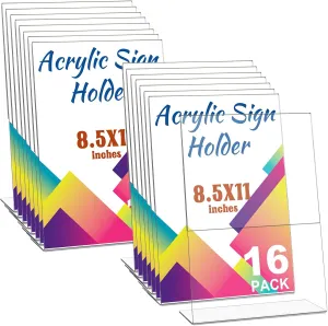 Laerjin 16 Pack Acrylic Sign Holder 8.5 X 11, L Shape Slanted Back Clear Acrylic Frames, Plastic Table Sign Holder for Office, Events, School, Shop, Trade suppliers