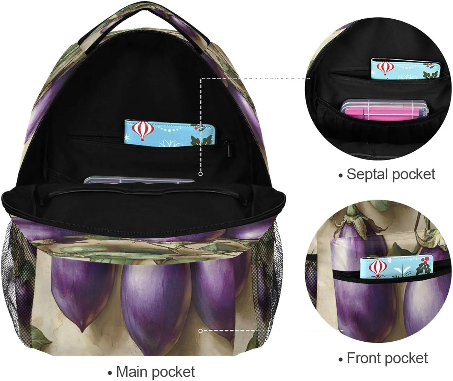 Laptop Backpack for Teenager Waterproof Backpack With Water Bottle Pocket with Chest Strap Gift Men & Women Eggplant Danish Style