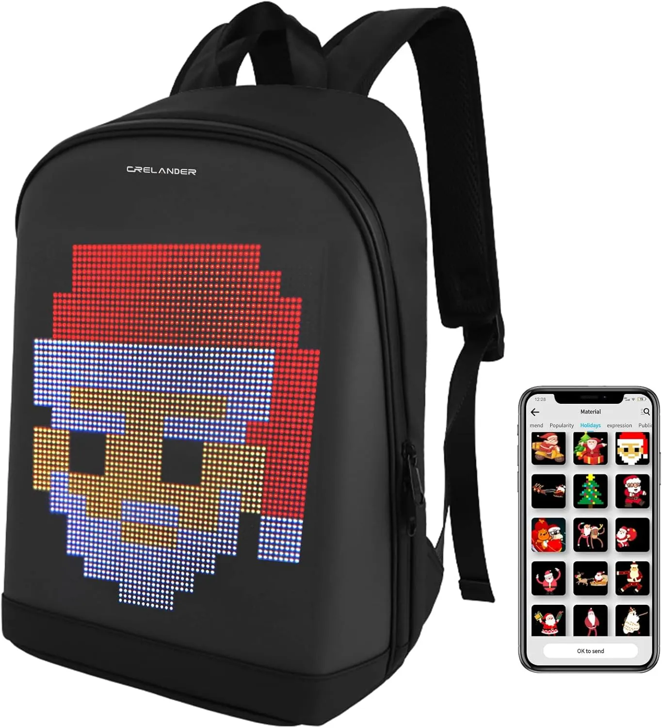 Laptop Backpack, Smart LED Dynamic Backpack Waterproof Backpack Luggage Bag Cycling Travel Daypack Rucksack Personalized Gifts for Men Women (Black)