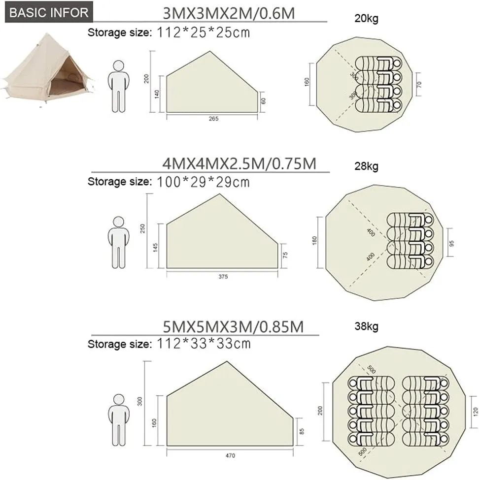 Large Camping Tent Bell Tent with Stove Hole Cotton Canvas Tents Yurt Tent 4 Season Indian Tent for Family Camping Outdoor Hunting Big Family Shelter