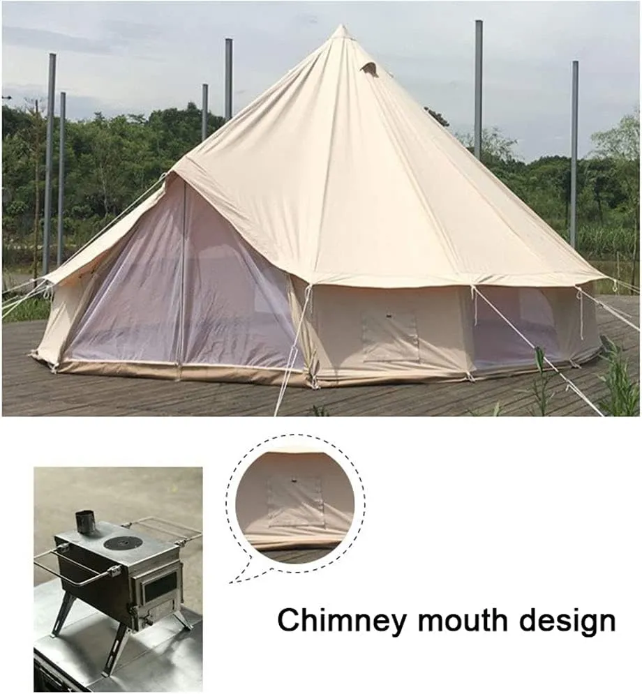 Large Camping Tent Bell Tent with Stove Hole Cotton Canvas Tents Yurt Tent 4 Season Indian Tent for Family Camping Outdoor Hunting Big Family Shelter