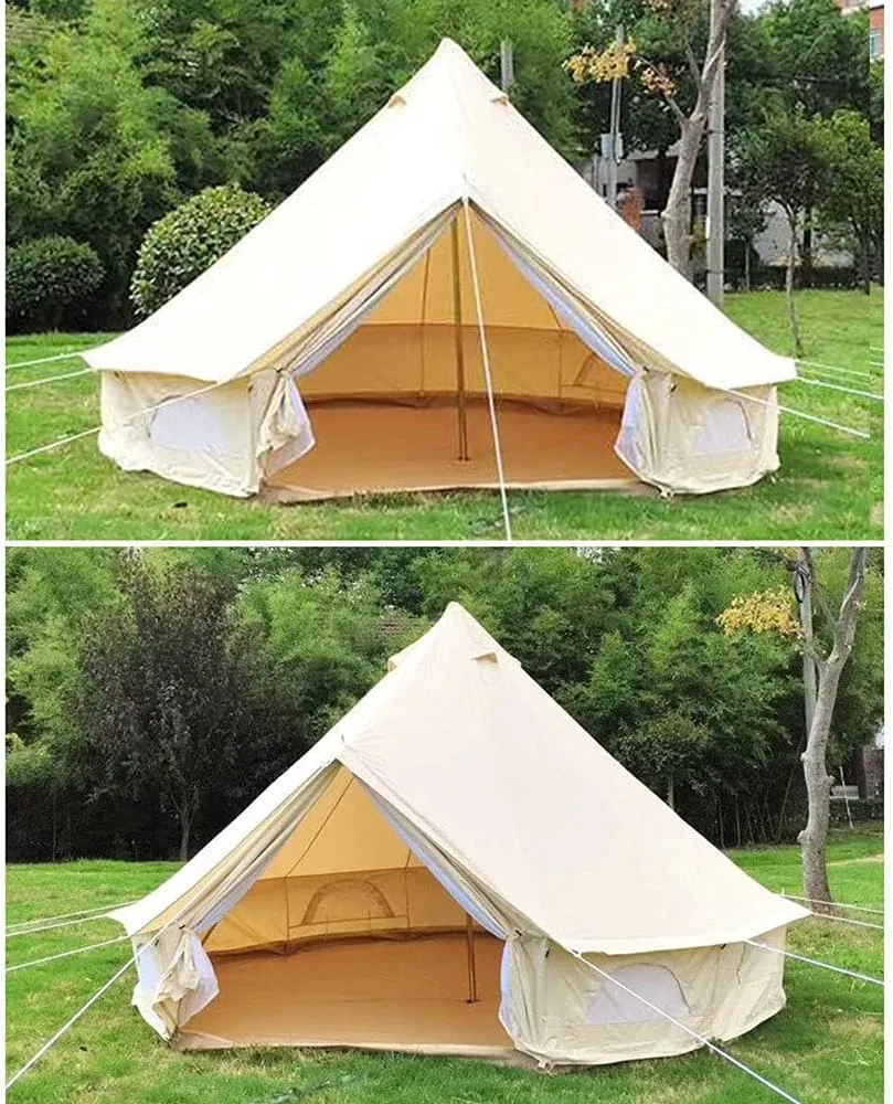 Large Camping Tent Bell Tent with Stove Hole Cotton Canvas Tents Yurt Tent 4 Season Indian Tent for Family Camping Outdoor Hunting Big Family Shelter