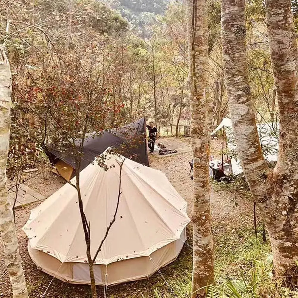 Large Camping Tent Bell Tent with Stove Hole Cotton Canvas Tents Yurt Tent 4 Season Indian Tent for Family Camping Outdoor Hunting Big Family Shelter