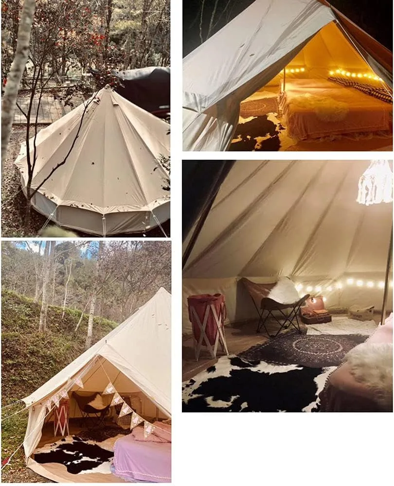 Large Camping Tent Bell Tent with Stove Hole Cotton Canvas Tents Yurt Tent 4 Season Indian Tent for Family Camping Outdoor Hunting Big Family Shelter