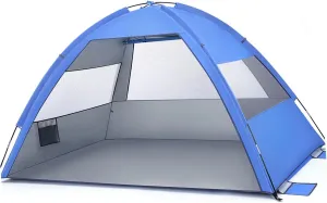 Large Folding Beach Tent Portable Family for Camping Hiking Spacious Person Capacity Includes Carrying Bag Storage Pockets