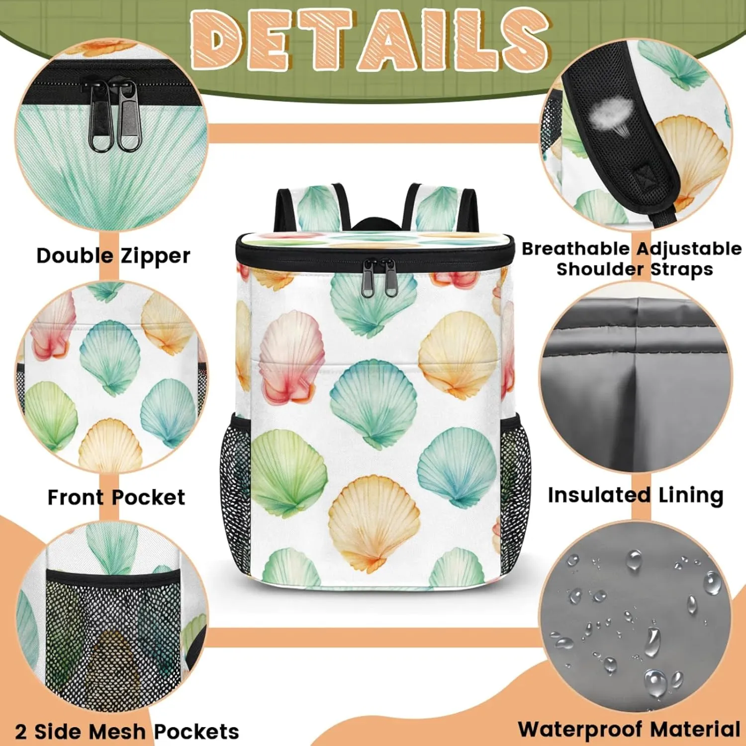 Large Insulated Cooler Backpack, Leak Proof Backpack 30 Cans, Cooler Bag for 12h Hot/Cold Retention