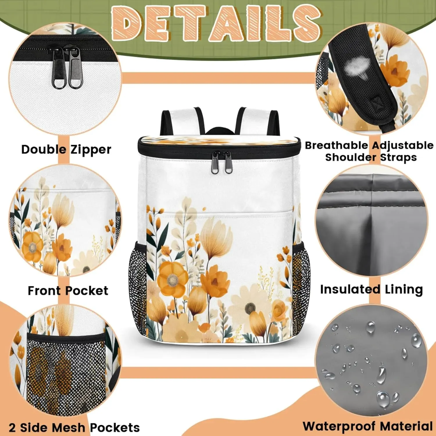 Large Insulated Cooler Backpack, Leak Proof Backpack 30 Cans, Cooler Bag for 12h Hot/Cold Retention