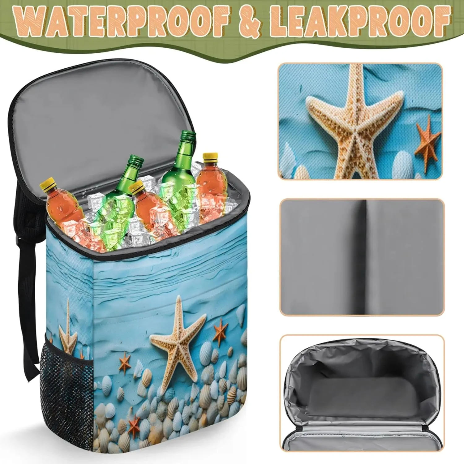 Large Insulated Cooler Backpack, Leak Proof Backpack 30 Cans, Cooler Bag for 12h Hot/Cold Retention