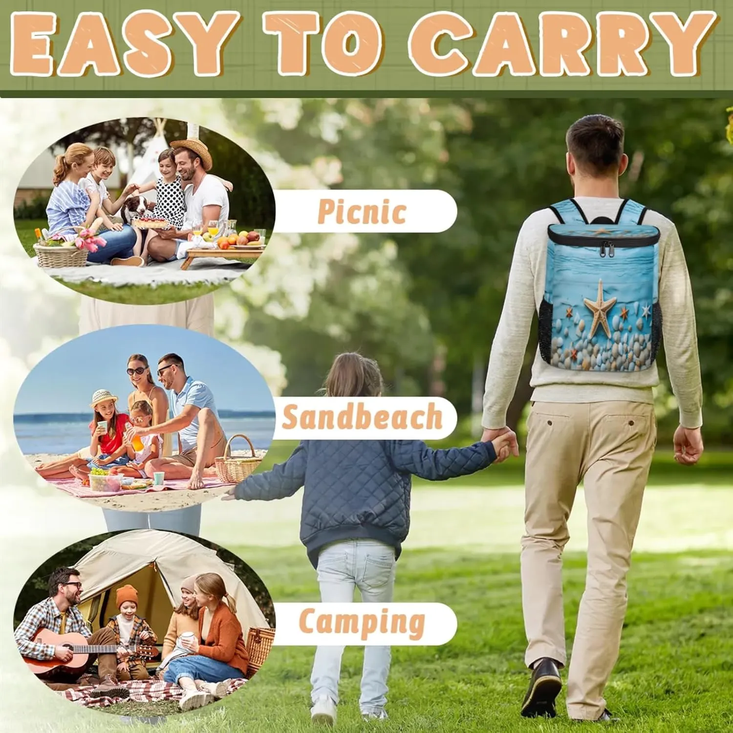 Large Insulated Cooler Backpack, Leak Proof Backpack 30 Cans, Cooler Bag for 12h Hot/Cold Retention