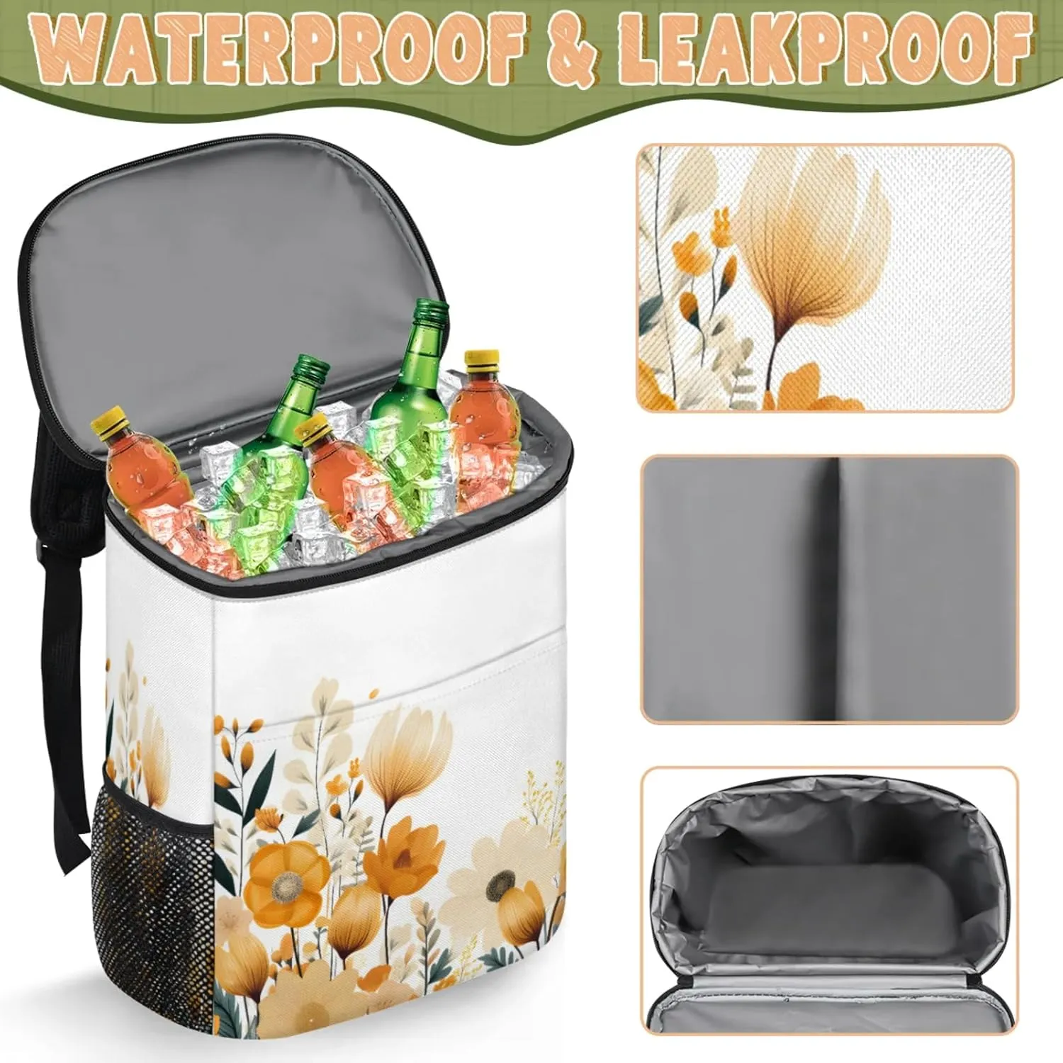 Large Insulated Cooler Backpack, Leak Proof Backpack 30 Cans, Cooler Bag for 12h Hot/Cold Retention