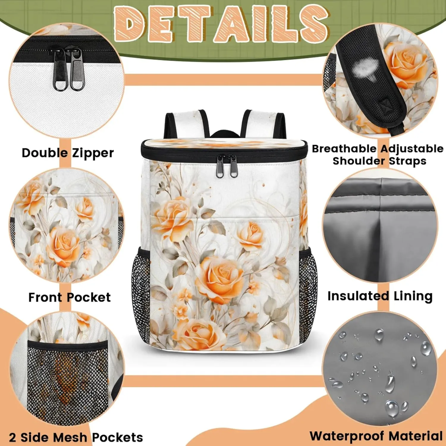 Large Insulated Cooler Backpack, Leak Proof Backpack 30 Cans, Cooler Bag for 12h Hot/Cold Retention