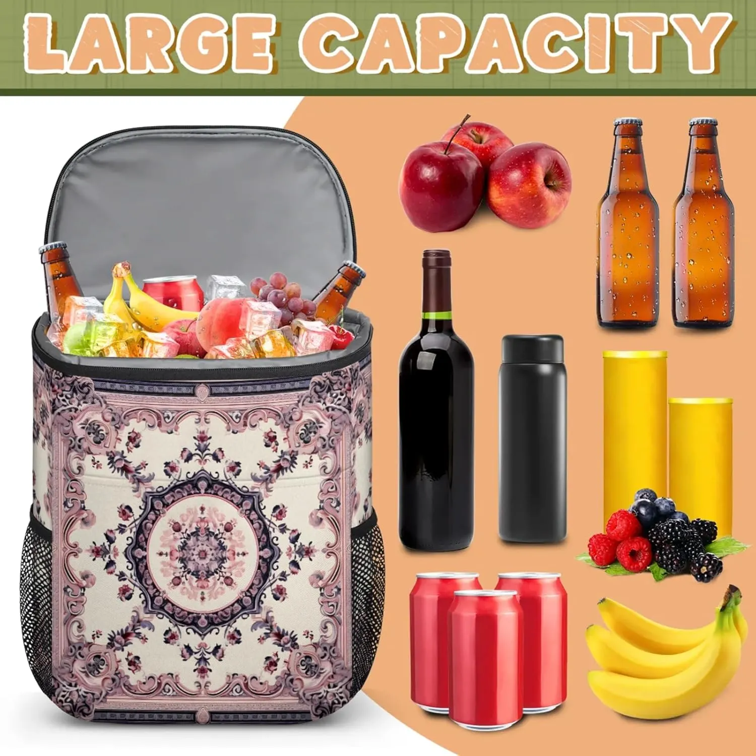 Large Insulated Cooler Backpack, Leak Proof Backpack 30 Cans, Cooler Bag for 12h Hot/Cold Retention