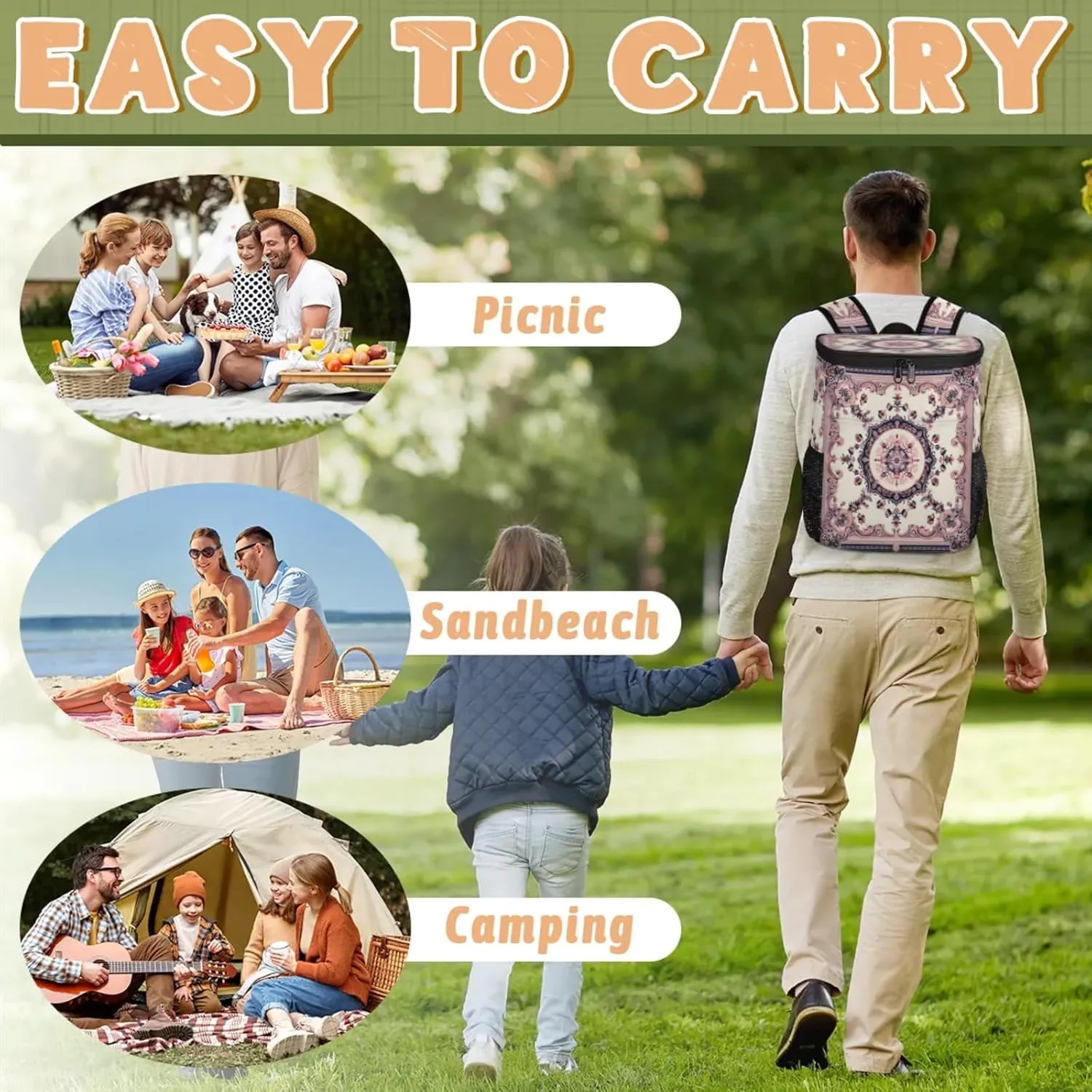 Large Insulated Cooler Backpack, Leak Proof Backpack 30 Cans, Cooler Bag for 12h Hot/Cold Retention