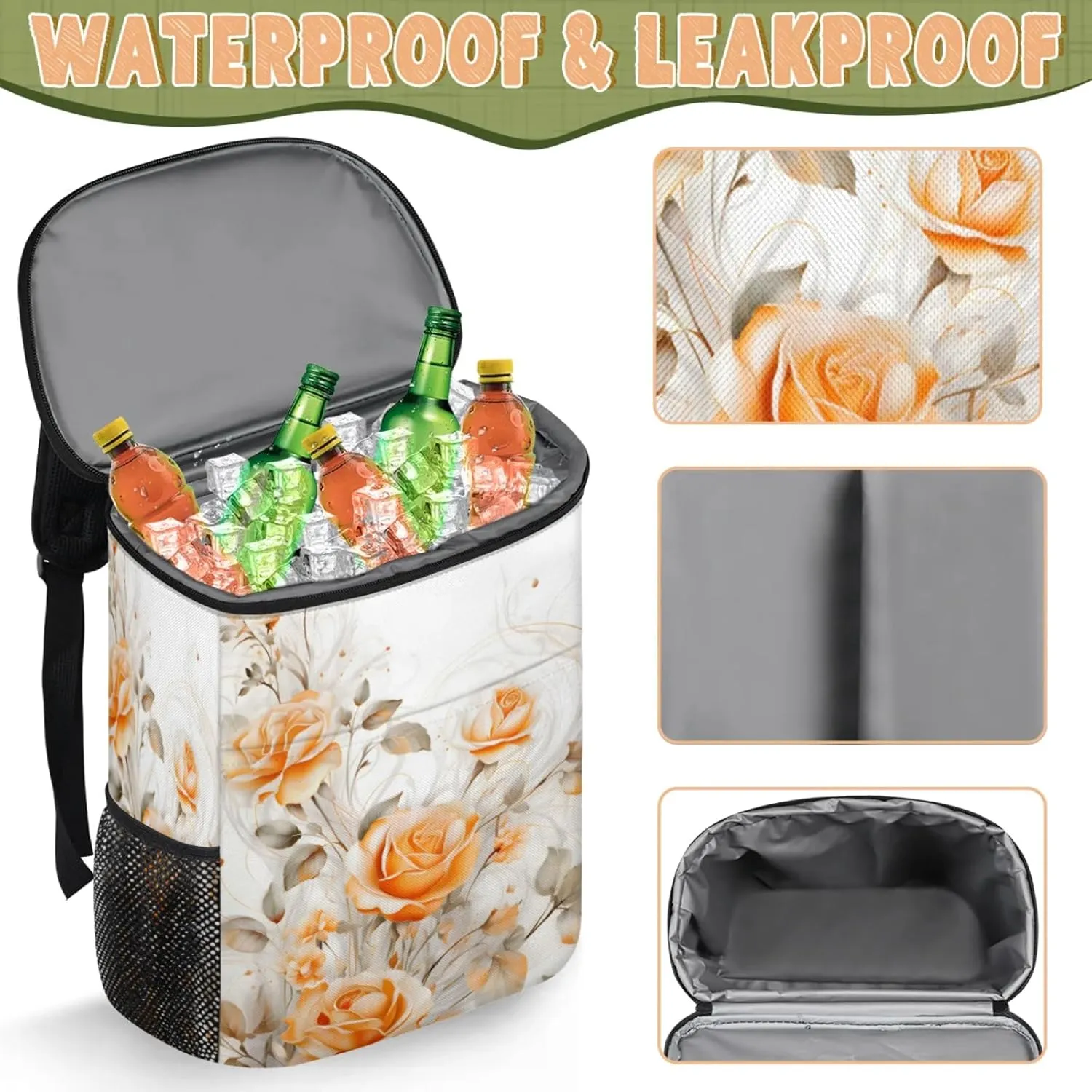 Large Insulated Cooler Backpack, Leak Proof Backpack 30 Cans, Cooler Bag for 12h Hot/Cold Retention