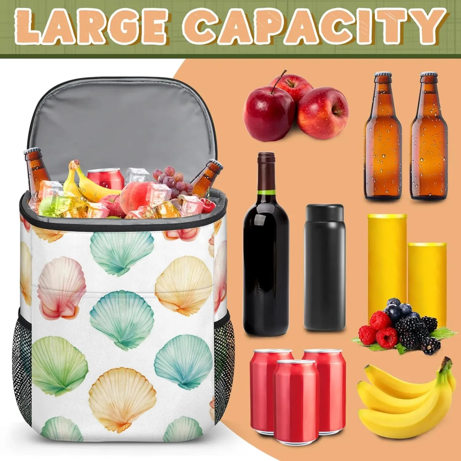 Large Insulated Cooler Backpack, Leak Proof Backpack 30 Cans, Cooler Bag for 12h Hot/Cold Retention