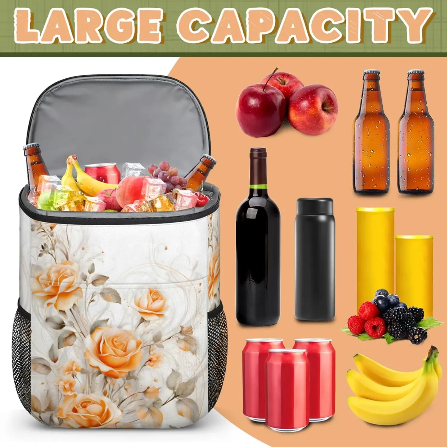 Large Insulated Cooler Backpack, Leak Proof Backpack 30 Cans, Cooler Bag for 12h Hot/Cold Retention