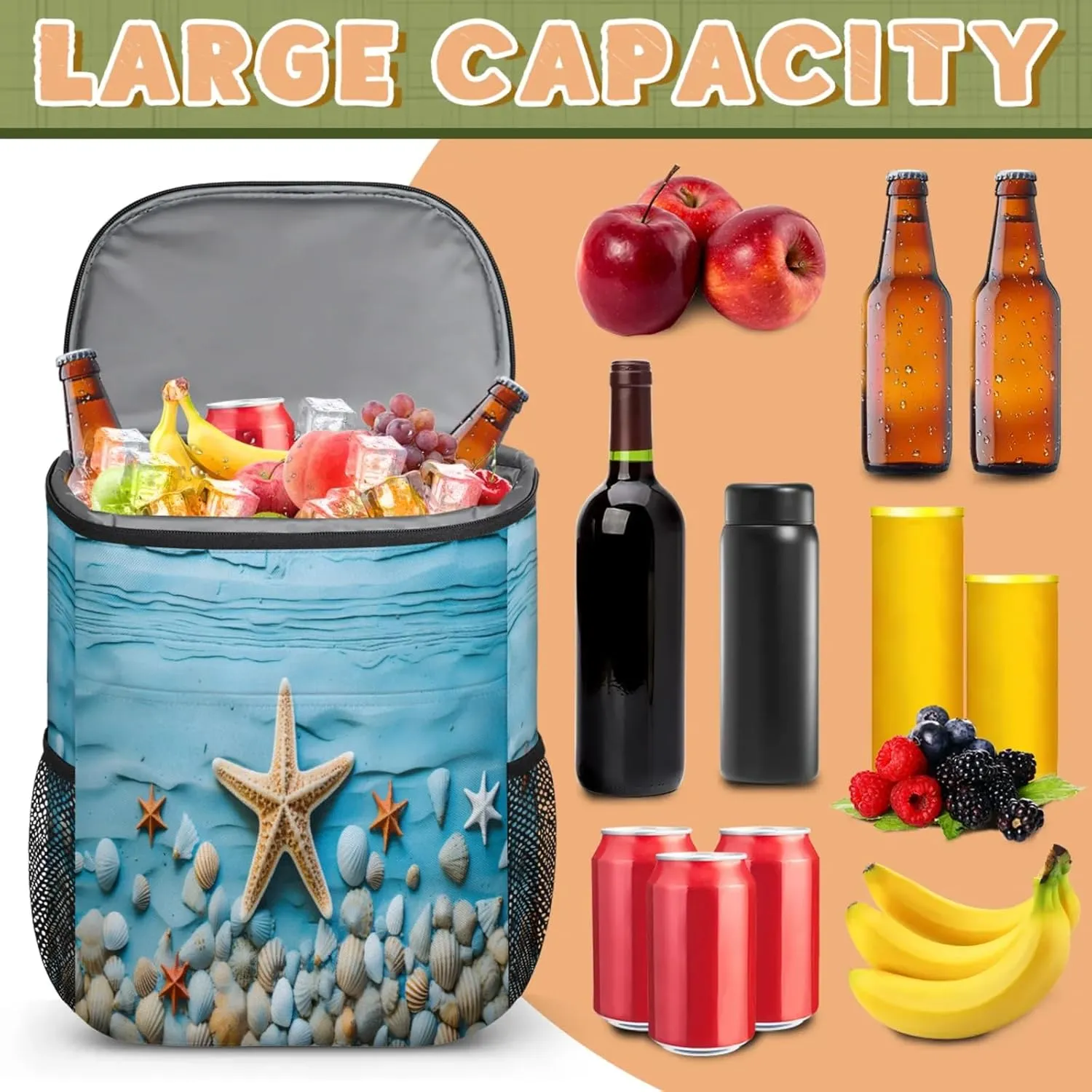 Large Insulated Cooler Backpack, Leak Proof Backpack 30 Cans, Cooler Bag for 12h Hot/Cold Retention