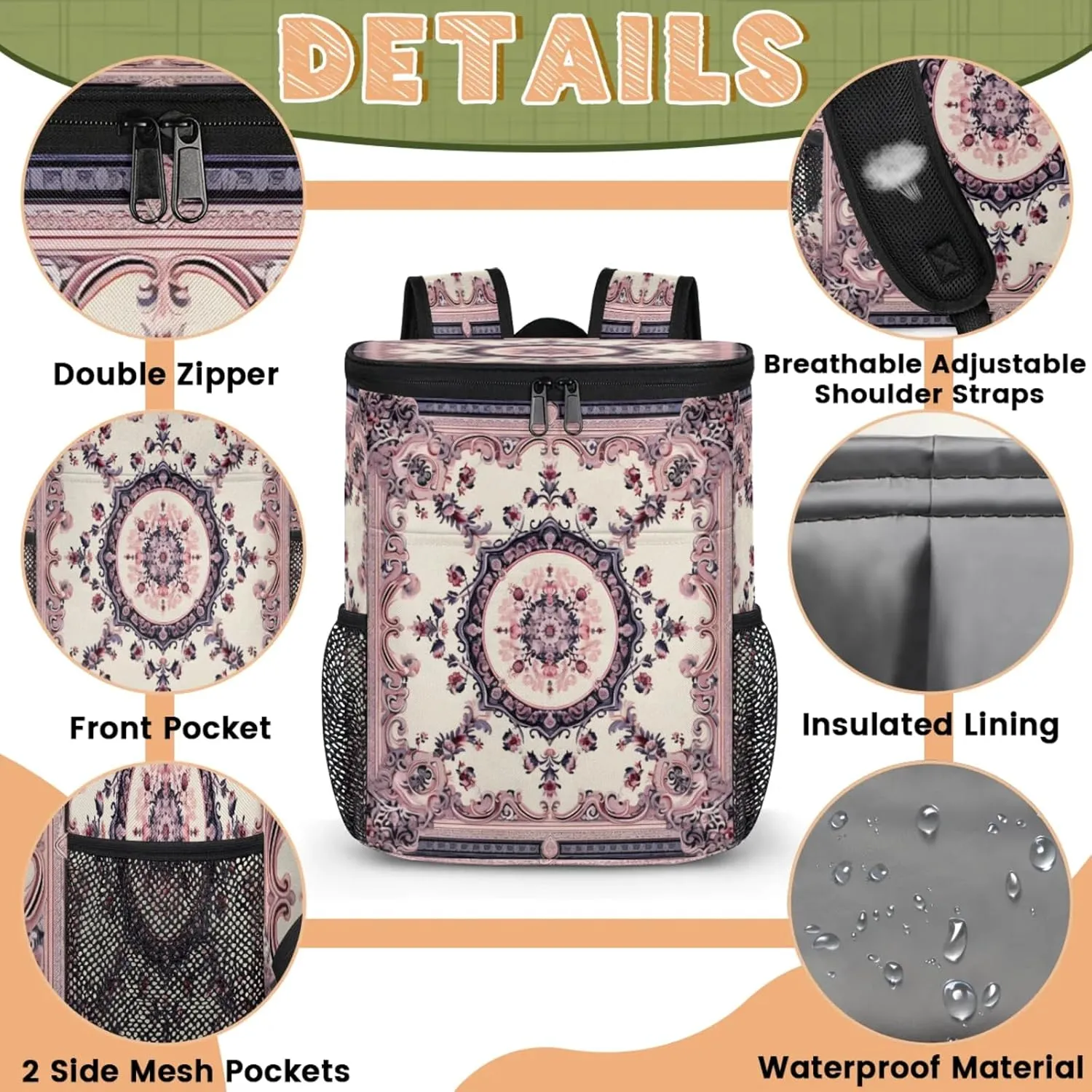 Large Insulated Cooler Backpack, Leak Proof Backpack 30 Cans, Cooler Bag for 12h Hot/Cold Retention