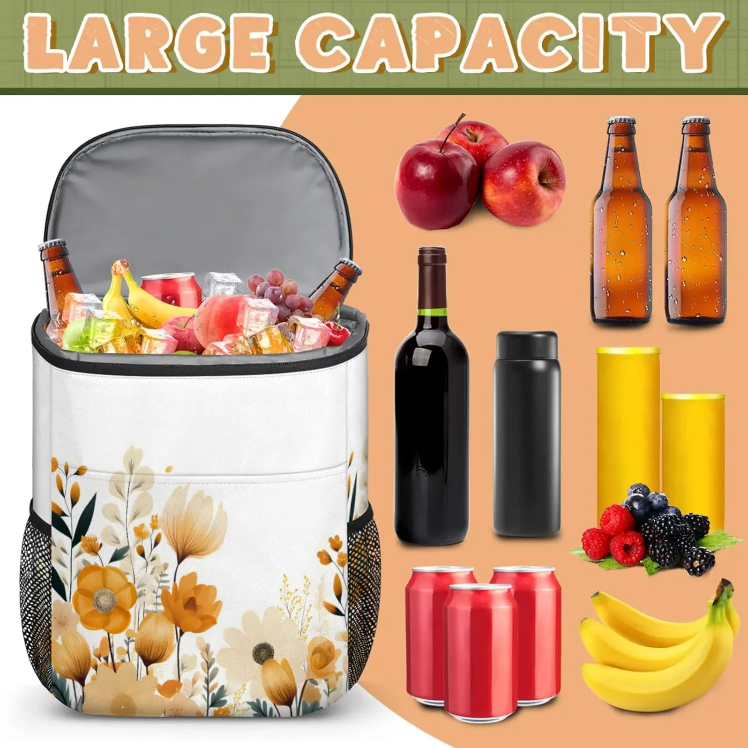 Large Insulated Cooler Backpack, Leak Proof Backpack 30 Cans, Cooler Bag for 12h Hot/Cold Retention