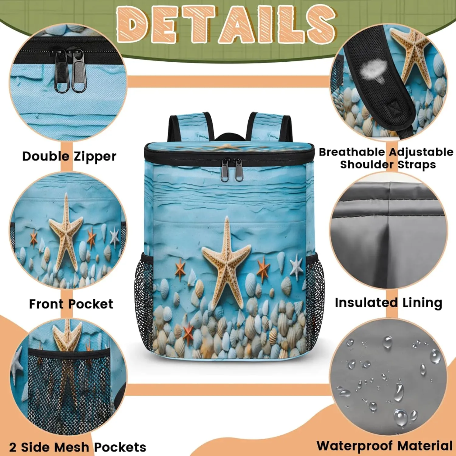 Large Insulated Cooler Backpack, Leak Proof Backpack 30 Cans, Cooler Bag for 12h Hot/Cold Retention
