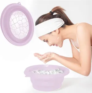 Large Silicone Bowl for Face Ice Bath with Built-In Icetray, Foldable and Hanging Design for Easy Storage and Carrying, Dipping Face Ice Bath at Home and Travel (Purple)